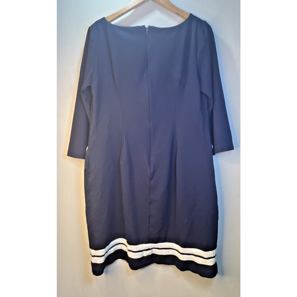 Talbots Shift Dress Navy Blue Nautical Ribbon 3/4 Sleeves Pockets size 12 petite - Picture 3 of 10